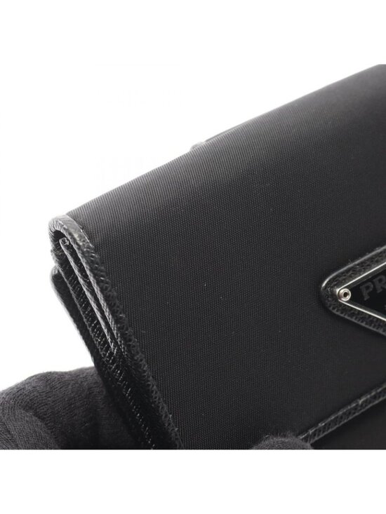 Prada Bifold Wallet Tessuto Black Nylon Saffiano Leather Triangle Logo